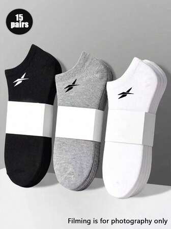 15 Pairs Unisex Solid Color Black/White/Grey Short Socks, Fashion Minimalist Sports Socks, Invisible Socks, Suitable For Daily Wear And Outdoor Activities, All Seasons, Christmas Gift