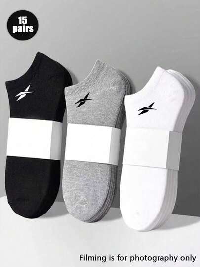 15 Pairs Unisex Solid Color Black/White/Grey Short Socks, Fashion Minimalist Sports Socks, Invisible Socks, Suitable For Daily Wear And Outdoor Activities, All Seasons, Christmas Gift