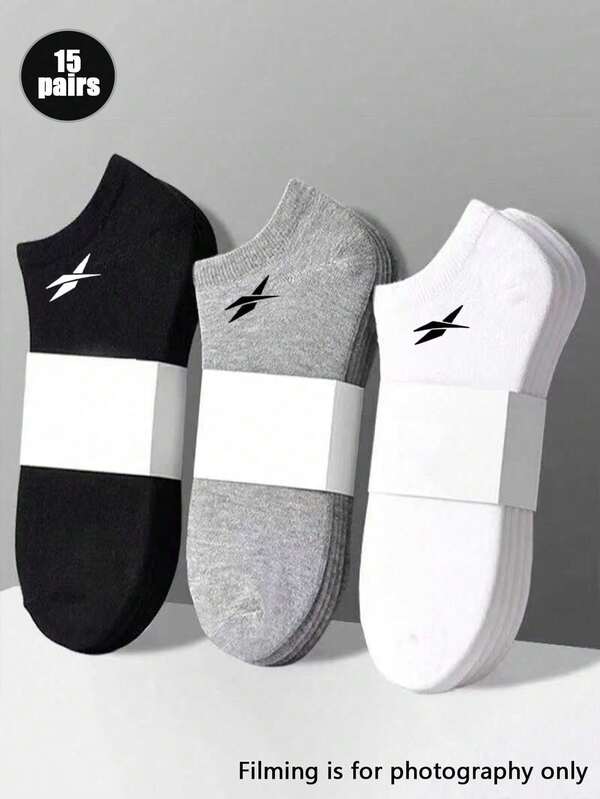 15 Pairs Unisex Solid Color Black/White/Grey Short Socks, Fashion Minimalist Sports Socks, Invisible Socks, Suitable For Daily Wear And Outdoor Activities, All Seasons, Christmas Gift