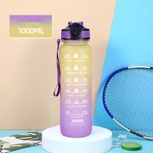 1000ml/33.8oz Gradient Color Plastic Outdoor Sports Water Bottle, Matte Finish With Strap, Time Scale, Convenient Straw, Suitable For Men And Women - Multicolor - View 11