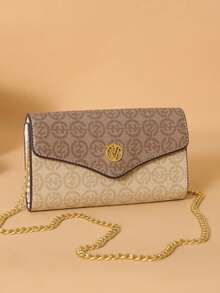 Dedoo PU Leather Dual-Color Letter Print Casual Shoulder Bag, Envelope Bag, Chain Shoulder Bag, Crossbody Bag, Fashionable & Versatile For Women - Khaki - View 4