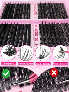 假睫毛礼盒套装，包含1875片假睫毛簇，9种不同款式（浓密/超浓密/戏剧/丰盈/全效/尖刺），防水睫毛簇套装，适合初学者和熟练用户，在家即可轻松佩戴，柔软舒适，易于打造自然妆容，日常妆容适用。