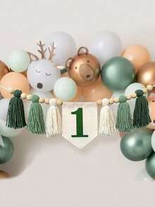 1件手工波西米亚风高脚椅流苏花环，适合婴儿派对、生日横幅