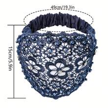 优雅镂空蕾丝花朵图案发箍，弹性发箍配仿珍珠吊坠，宽水晶发箍，女士日常派对节日装饰礼物，发箍头饰 - 多色 - 查看 6