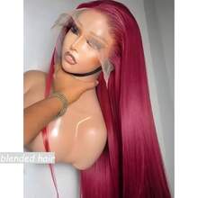 180密度 8-36英寸 巴西骨直发 13x4蕾丝前额真人混纺发 高清透明蕾丝前额闭合式波波头假发 女士款 99J 酒红色 - S99J/BUG - 查看 3