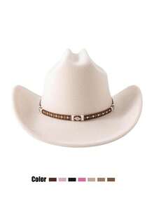 1顶返校季西部牛仔帽，男女通用，柔软羊毛毡材质，皮革帽带，适合圣诞节、万圣节、节日派对、日常休闲佩戴 - 款式1 - 查看 9