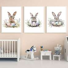 1PC Canvas Wall Art_Nursery Decor Printed Rabbit Burrow Motif, Watercolour Easter Art, Rabbits With Flowers, Spring Blossoms, Farm Animals, Easter Egg Design, Rabbit Garland - Framed Nursery Wall Art Perfectly Suited For Children's Room Decor, Playroom Decor Children's Room Decor Nursery Decor Daycare Decor Girls' Bedroom Girls' Room Decor Children's Room Decor Boys' Bedroom Boys' Room Decor Girls' Bedroom Decor