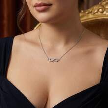 1pc Luxury Gold-Tone Cubic Zirconia Embedded Infinity Collar Necklace For Women - Silver - View 12