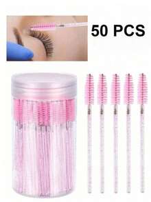 50/100pcs Disposable Eyelash Brushes, Mascara Wands, Makeup Brush Set, Suitable For Eyelash Extensions And Eyebrow Brushes, With Storage Box, Eyebrow Brush, Eyeshadow Brush, Spiral Brush,Giveaways - Multicolor - View 1