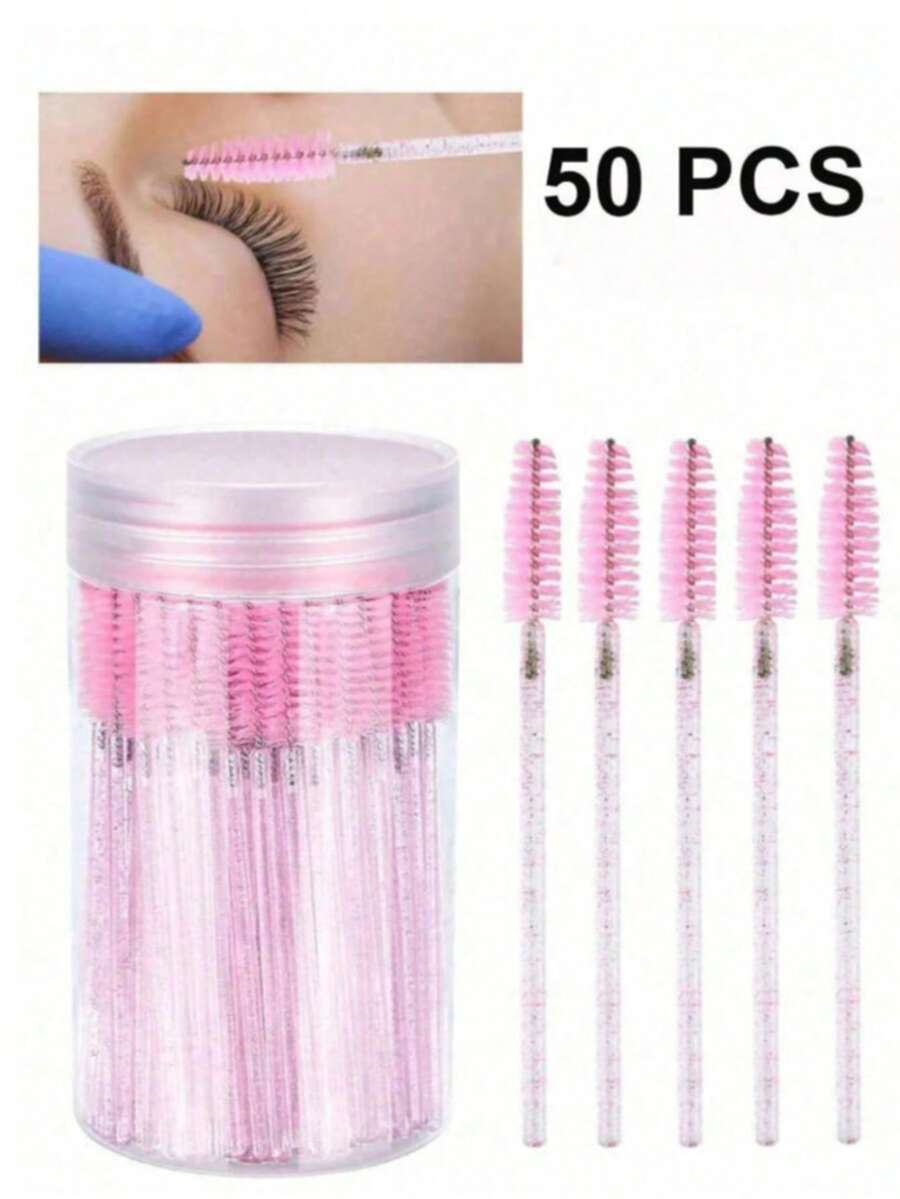 50/100pcs Disposable Eyelash Brushes, Mascara Wands, Makeup Brush Set, Suitable For Eyelash Extensions And Eyebrow Brushes, With Storage Box, Eyebrow Brush, Eyeshadow Brush, Spiral Brush,Giveaways - Multicolor - View 1