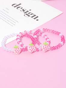 3pcs Cute Strawberry Beaded Bracelet/Bangle/Wrist Accessories, Suitable For Girls Everyday, Festival, Birthday, Party Wear - Multicolor - View 3