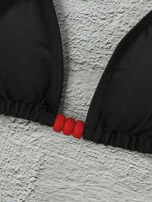 Polovedo Official Solid Color Strap Sexy Women's Bikini Swimsuit, Valentine's Day - Black - View 2