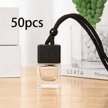 10pcs Customized Text Rectangular Glass Perfume Bottles, Square Shaped Car Fragrance Bottle Empty, Car Accessories
