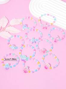 5件套可爱海洋主题章鱼、贝壳、鱼、海马、海星珍珠串珠手链腕带首饰套装，适合节日派对、学校活动、女孩生日礼物 - 彩色 - 查看 2