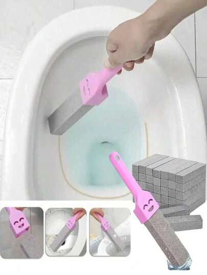 2pcs/1pc Gray Pumice Stone Cleaner With Universal Handle, Suitable For Cleaning Toilet, Bathroom, Kitchen, Spa, Pool, Removes Limescale, Christmas Gift, Toilet Brush