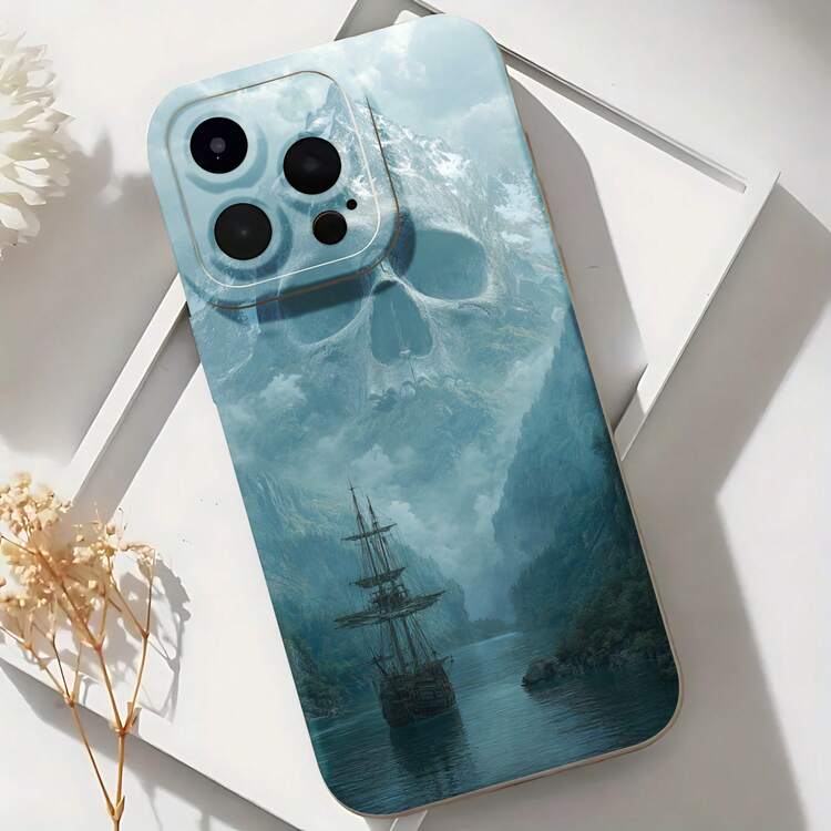 2026 nueva funda de teléfono esmerilada, funda de teléfono diseño de calavera de barco pirata para iPhone 17 14 13 12 11 Pro Max y  Galaxy S23 S22 S21 S20 Fe Ultra protector de teléfono funda de pareja regalo para novio novia San Valentín regalo de cumpleaños - Negro - Añade 6