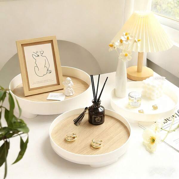 1pc Nordic Ins Style Storage Tray, Jewelry Ring Earring Display Tray, Round Tray, Desktop Organizer Tray, Decorative Accessory, Entryway Key Holder Tray, Candle Holder Tray, Suitable For Living Room & Entryway Accessories