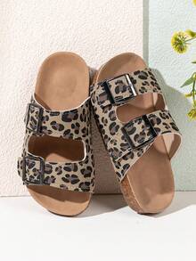 新款儿童防滑耐穿软底时尚豹纹勃肯鞋风格街头沙滩凉鞋 - 卡其色 - 查看 2