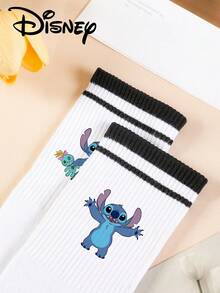 1 Pair/5 Pairs/10 Pairs Women's Mid-Calf Socks - Disney Stitch Pattern Mid-Calf Socks, Black Striped Athletic Mid-Calf Socks, Versatile Style, Suitable For Daily Wear And As Holiday Gifts - Multicolor - View 4