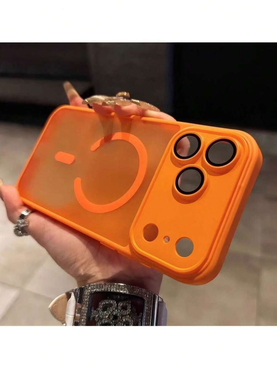 1pc Luxury Minimalist Business Frosted Transparent Touchable Phone Case, Compatible With IPhone 17 Air 16 15 14 13 12 11 Pro Max Plus, Soft TPU Back Cover - Orange - View 1