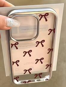 1pc Electroplated Transparent Wine Red Bow Tie Minimalist TPU Shockproof Phone Case Compatible With Apple 17, 16, 15, 14, 13, 12, 11 Pro Max, Air - Multicolor - View 1