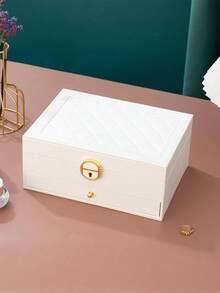 1 pieza Caja de joyería de cuero PU con múltiples capas en forma de rombo, caja de almacenamiento de joyas de gran capacidad y lujo, caja de joyas con cerradura, caja de joyas antioxidante, estante de exhibición de 2 niveles, caja de exhibición de joyas, caja de joyas de gran capacidad de 3 capas, caja de joyas de cuero PU multifuncional, caja de relojes con cerradura, caja de almacenamiento de joyas portátil - Multicolor - Ver 12