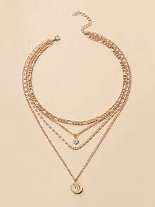 1 pieza Collar de lujo de diseño exagerado de alta gama con cadena gruesa y multicapa de estilo minimalista y metálico - Dorado - Ver 2