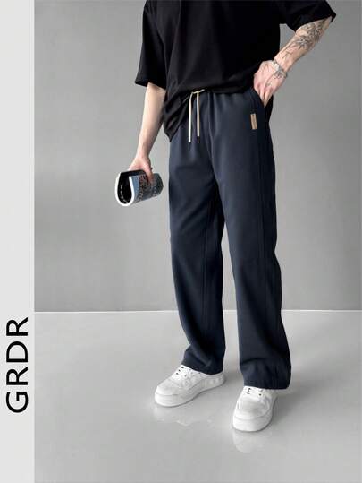 Men's Lightweight Straight Leg Casual Pants, Breathable Quick-Dry Loose Fit Solid Color Trousers For Daily Wear, Commuting, Hanging Out With Friends, Dating, Spring/Summer With Elastic Waist And Drawstring Adjustment