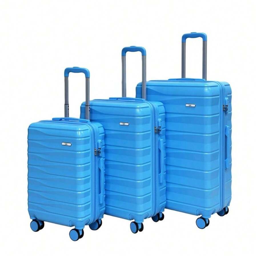 £50 3 Piece Suitcase Set - ABS Hard Shell Luggage Next Day Delivery For Holiday Business - Sky Blue - View 1
