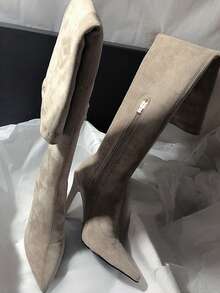 Fall/Winter Pointed Toe Thigh High Boots, Elastic Slim Fit Tall Boots, Fashion High Heel Suede Boots For Women