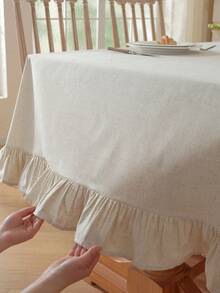 1pc Plain Ruffle Trim Tablecloth - Beige - View 5