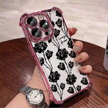 1pcs Black Rose Love Forever Phone Case Compatible with Apple Phone17 16 15 14 13 12 11 ProMax Antidrop Phone Case Camera Protection Phone Case Vintage Light Luxury Style Elegant Stunning Can Be Given To A Lover Can Be Given To Friends - Rosa - Ver 2