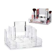 STARLEY - Organizador de Maquillaje Transparente con Espejo y 13 Compartimentos – Caja de Almacenaje para Cosméticos, Brochas y Accesorios | Ideal para Tocador, Dormitorio o Baño - transparente - Ver 1