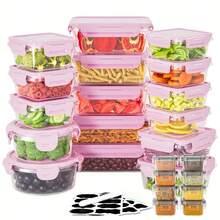 24件套微波炉厨房储物套装，防碎塑料食品容器，带盖、标签和记号笔，适用于透明食品储物柜、冰箱、午餐盒、餐厅、酒吧、超市、酒店，可存放谷物、面粉和糖等食品，带易扣盖。 - 彩色 - 查看 10