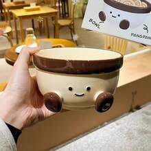 1 pieza Tazón de cerámica con diseño lindo de pie, tazón de frutas para damas, tazón de sopa, tazón de arroz, apto para uso diario en el hogar, fiestas, oficina, fideos instantáneos, campamento al aire libre, picnic, regalos, tazón, jardín - Multicolor - Ver 1