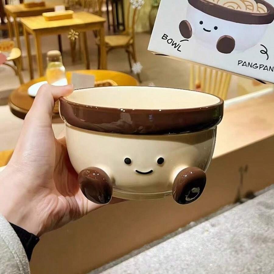 1 pieza Tazón de cerámica con diseño lindo de pie, tazón de frutas para damas, tazón de sopa, tazón de arroz, apto para uso diario en el hogar, fiestas, oficina, fideos instantáneos, campamento al aire libre, picnic, regalos, tazón, jardín - Multicolor - Ver 1