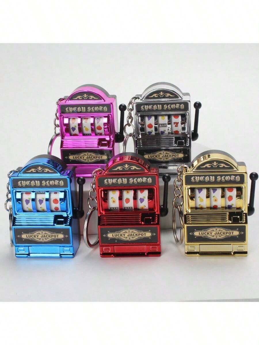 1pc Mini Slot Machine Keychain, Mini Casino Lucky Charm Keyring, Pocket Stress Relief Toy Pendant - Multicolor - View 1