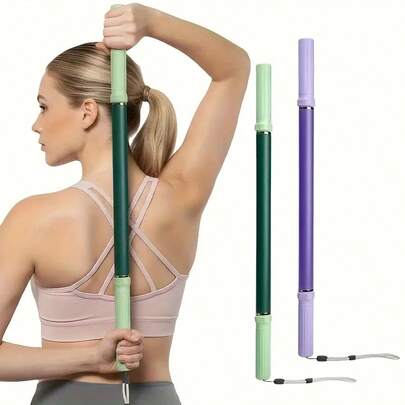 Bärbar multifunktionell yogapinne, kombinerar fitness- och pilatesfunktioner, pilatespinne för hemmabruk, robust och hållbar struktur, ergonomiskt halkfritt handtag, lämplig för yoga, pilates, fitness, hållningskorrigering, stretching, daglig hållningsjustering och flexibilitetsträning, lämplig för utomhus-/inomhusträning