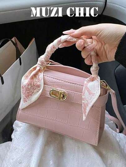 This Simple Yet Stylish Tote Bag Is Made Of PU Fabric And Features A Single Handle, Turn-Lock Closure, And Scarf Embellishment. It's Both Fashionable And Elegant, Making It Perfect For Women, Female College Students, Commuters, And Various Occasions. It Also Makes An Excellent Gift For Friends And Family.