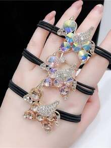 1pc/3pcs Elegant Solid Color Rhinestone Butterfly Hair Tie - Fashion Stretchy Hair Tie Holder, Suitable For Women And Girls Ponytail Holders Hair Elastics Hair Rubber Bands Scrunchies Hair Rope Elastic Hair Tie, Hair Bobbles ,Head Piece Hair Accessories Head Accessories - Multicolor - View 10