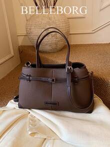 Contrast Color Minimalist Large Capacity Versatile Commuter Handbag For Women - Coffee - View 1