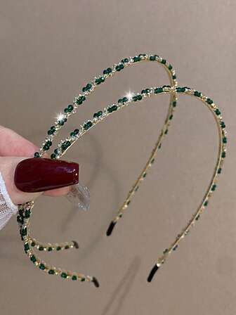 2pcs Affordable Vintage Elegant Palace Style Green/Black Thin Headband, Shiny Zinc Alloy, Suitable For Party And Daily Use