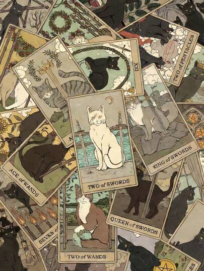 72pcs Vintage Cat Tarot Card Stickers For Scrapbooking, Luggage, DIY Phone Case, Room Decor, Creative Sticker Scrapbook Supplies Funny Stickers Laptop Stickers Kindle Phone Stickers