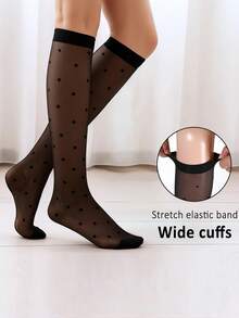 Lingerie Sexy, Legging Transparente Poá Preto e Branco com Brilho de Óleo para Mulheres, Meia-Calça Estampada, Meia-Calça de Cintura Alta com Poás, Meias Longas com Estampa de Poás Pretos e Meias de Seda Transparentes - Tamanho Único - Visão 7