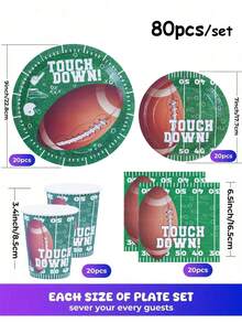 Bộ khay giấy dùng một lần chủ đề bóng bầu dục bao gồm cốc giấy 9 inch và 7 inch cùng khăn giấy. Thích hợp cho nhiều dịp khác nhau như câu lạc bộ, tiệc tùng, dã ngoại, đám cưới, tiệc gia đình và đồ dùng cho tiệc. Phù hợp để trang trí nhà bếp và phòng ăn, cũng như trang trí tiệc. Đây là bộ đĩa giấy và đồ dùng ăn uống dùng một lần. Thiết kế dành cho đám cưới và tiệc tùng. - Nhiều màu - Xem 3