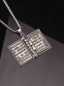 Valentine's Day 1pc Flip Page Bible Lord's Prayer Book Pendant Necklace, Fashion Versatile Sweater Chain For Daily Wear - 經文項鍊 - 查看 1