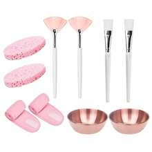 2/3/4/5/10/20 Pcs Esthetician Facial Care Tool Set, Multiple Combinations Available, Home Care, Travel Portable Face Mask Applicator Kit Includes 4 Rose Gold Face Mixing Bowls, 4 Fan-Shaped Face Mask Brushes, 4 Flat Head Brushes, 4 Compressed Sponges And 4 Headbands, Suitable As Spa Party Favors Or Face Masking Set - Multicolor - View 10