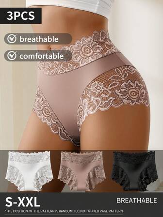 3pcs Women's Lace Print Sexy Breathable Comfortable Briefs