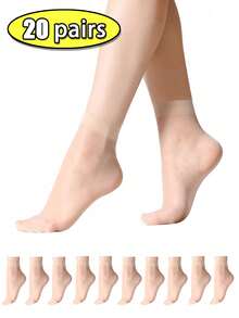 20 de perechi de șosete scurte transparente pentru femei, negre și culoarea pielii, șosete ușoare de primăvară/vară, șosete scurte casual transparente (fără carton) - Bej - Vizualizare 13