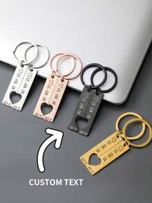 Valentine's Day Custom Split Heart Keychains - Personalized Date & Initials Couple Key Rings For Couples/New Parents, Anniversary/Wedding Romantic Gift. - Multicolor - View 2